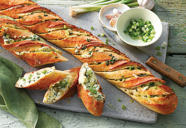 Cheesy Garlic and Green Onion Stuffed Baguette