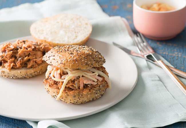 Pulled Maple Barbecue Salmon Burgers